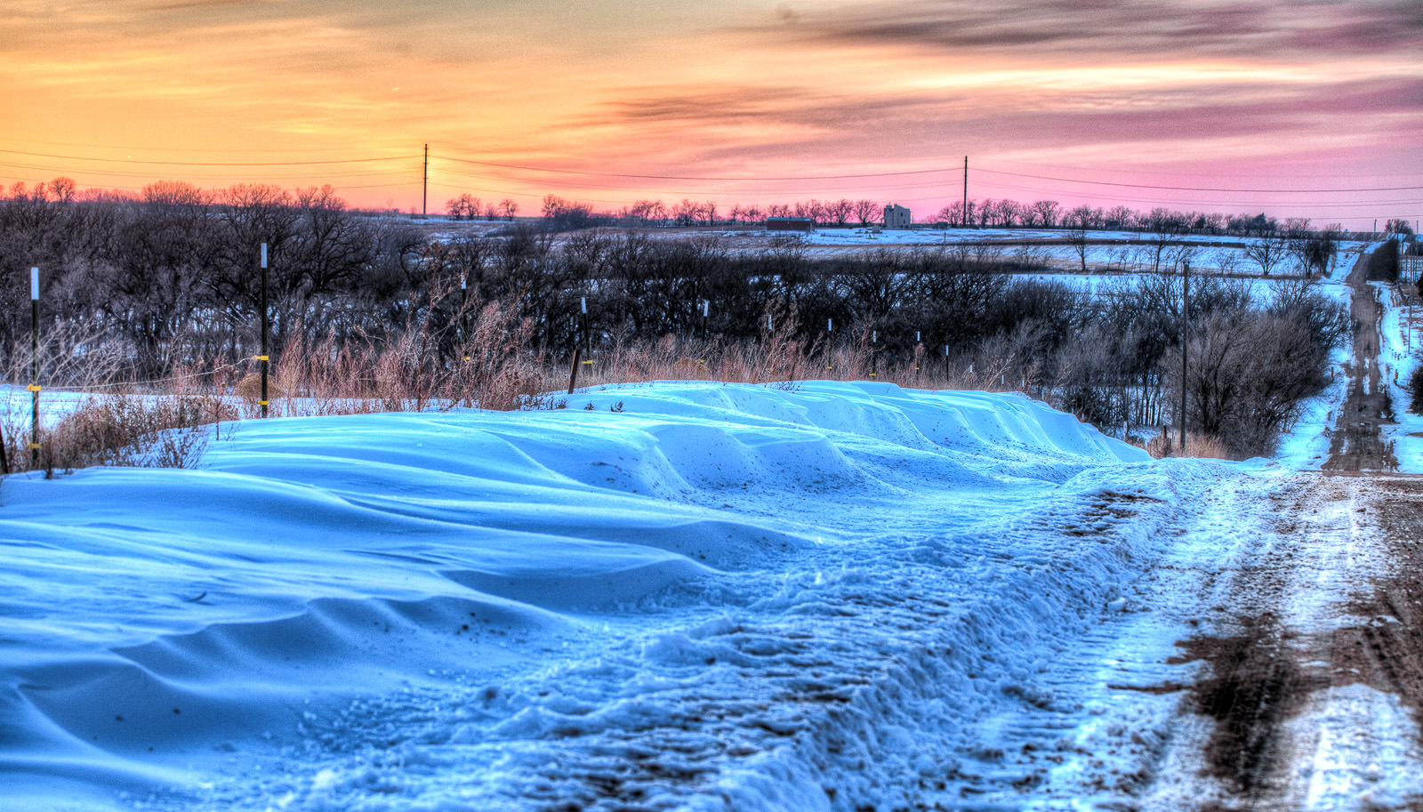 snow at sunset