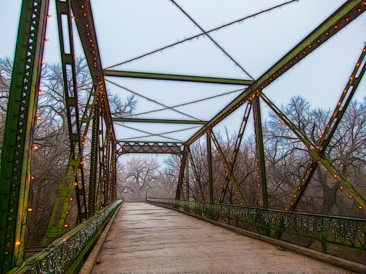 Fractalized Foggy Smoky Hill River Bridge