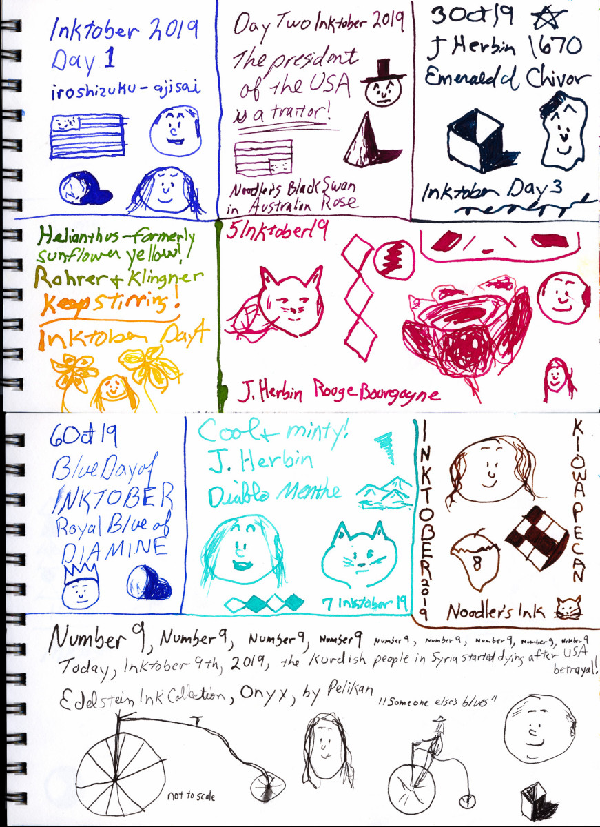 Inktober 2019 Day 1 through 9