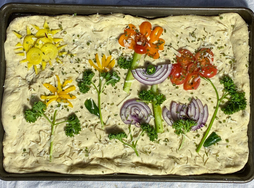 garden focaccia: before baking