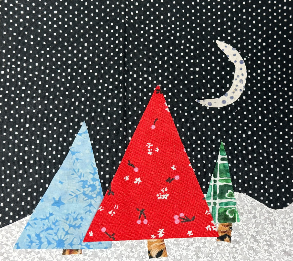 Fabric Pines Under Crescent Moon