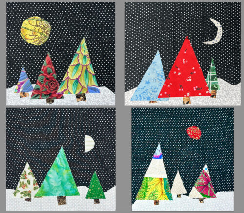 Fabric Pine Trees in Moonlight Under a Starry Sky
