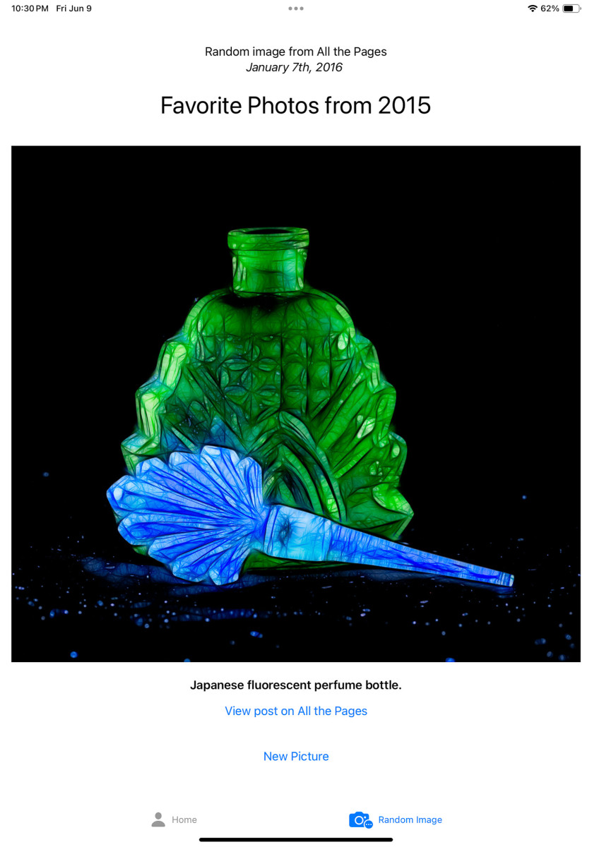 PicSurprise! another early screenshot showing image of perfume bottle