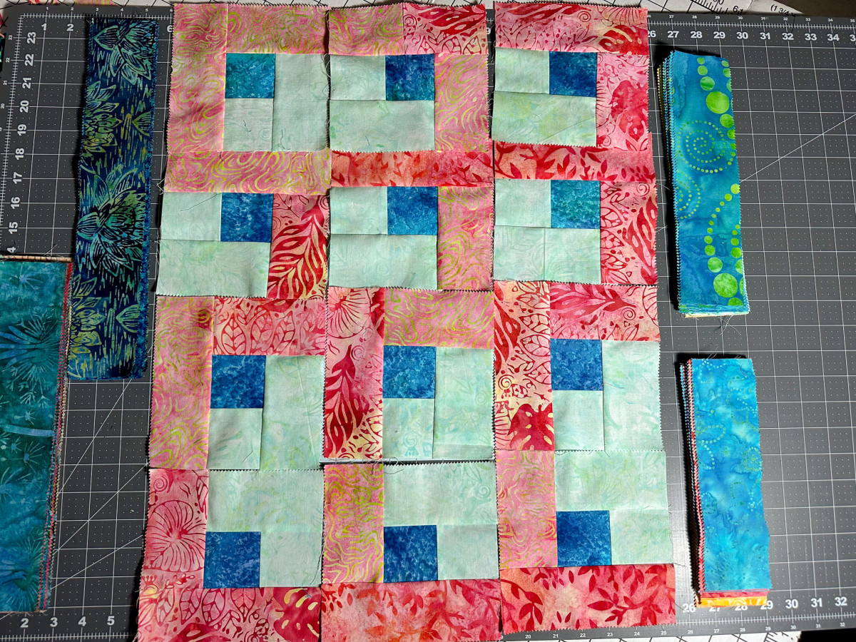 12 blocks, 2 logs sewn
