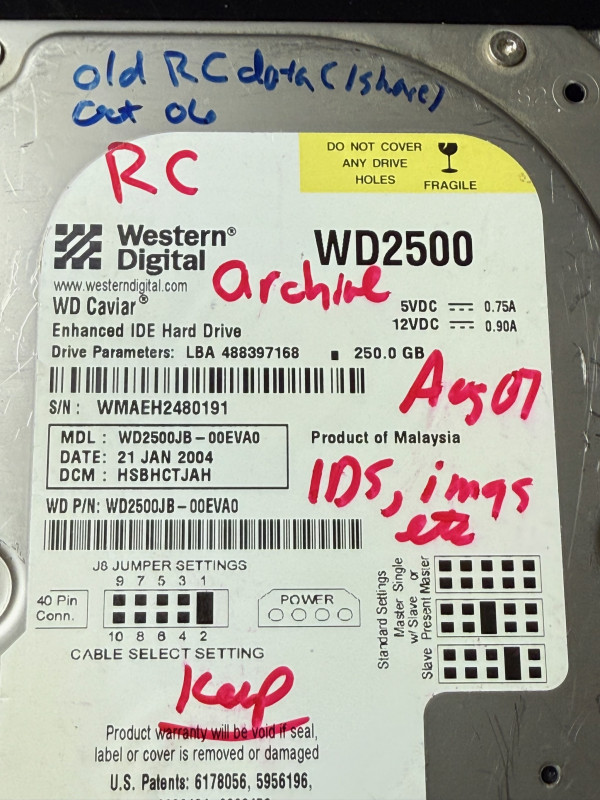 Top of drive showing original notes and final notes.