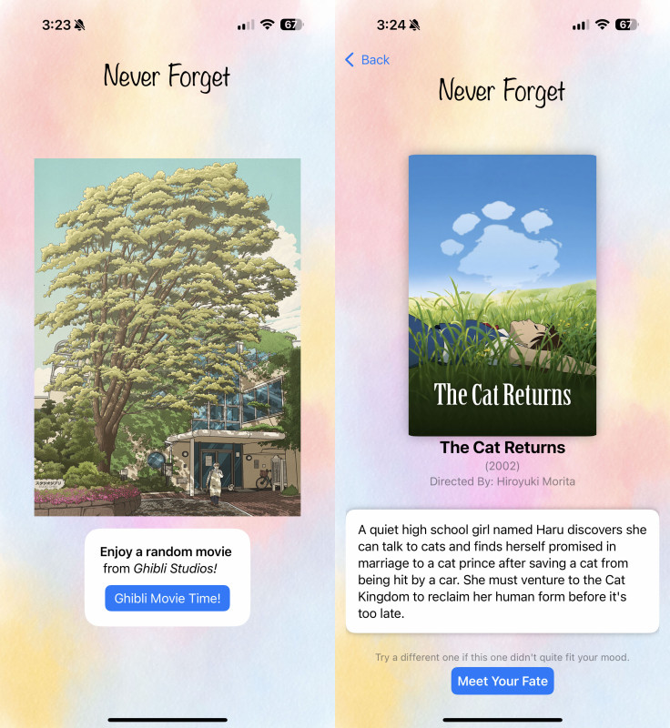 Two screenshots from app. Intro page and results.
