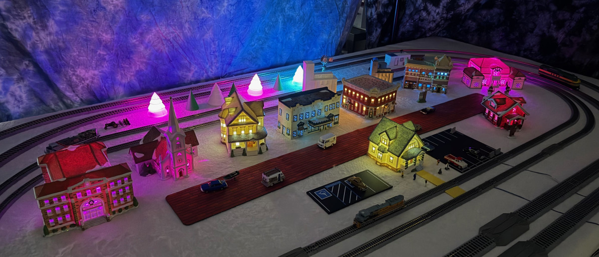 Christmas in Lindsborg - now with two HO and two N scale tracks and updated interior lighting.