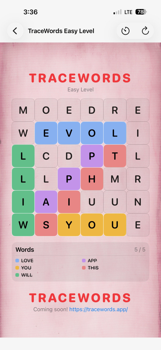 Tracewords. New pink background, other minor changes.